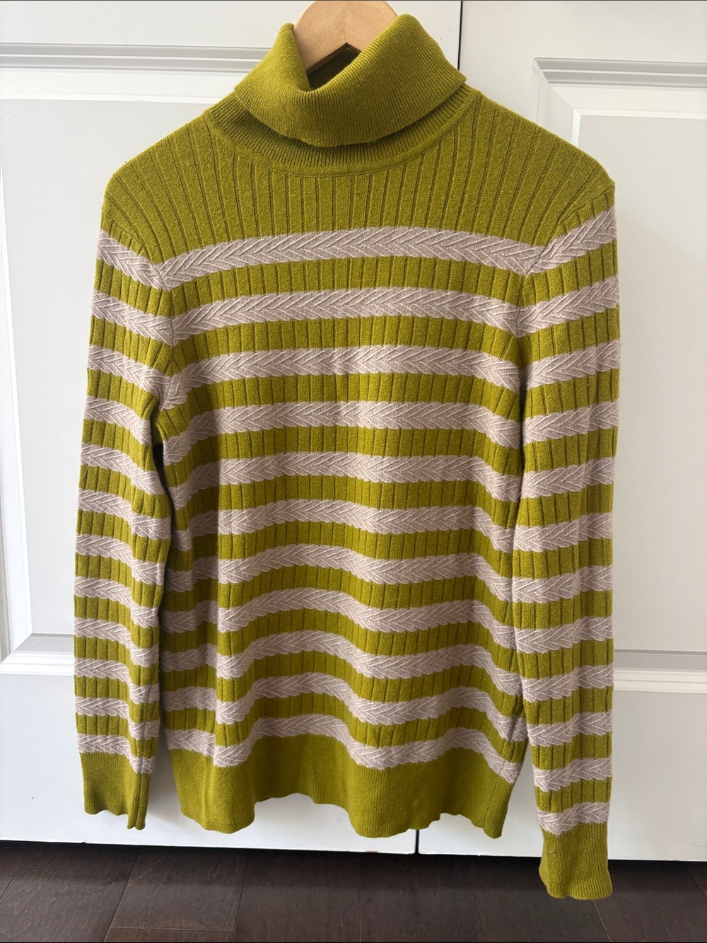 Women's Olive Green Striped Turtleneck Sweater